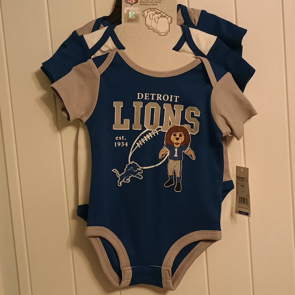 NWT 6-9 Month Detroit Lions Blue Baby Bodysuit 3 Piece Set
